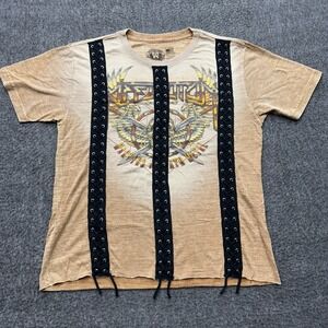 Affliction Shirt Womens XL Rock American Customs Maryrs of Death Metal Tie